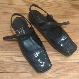 Black Croc Flats